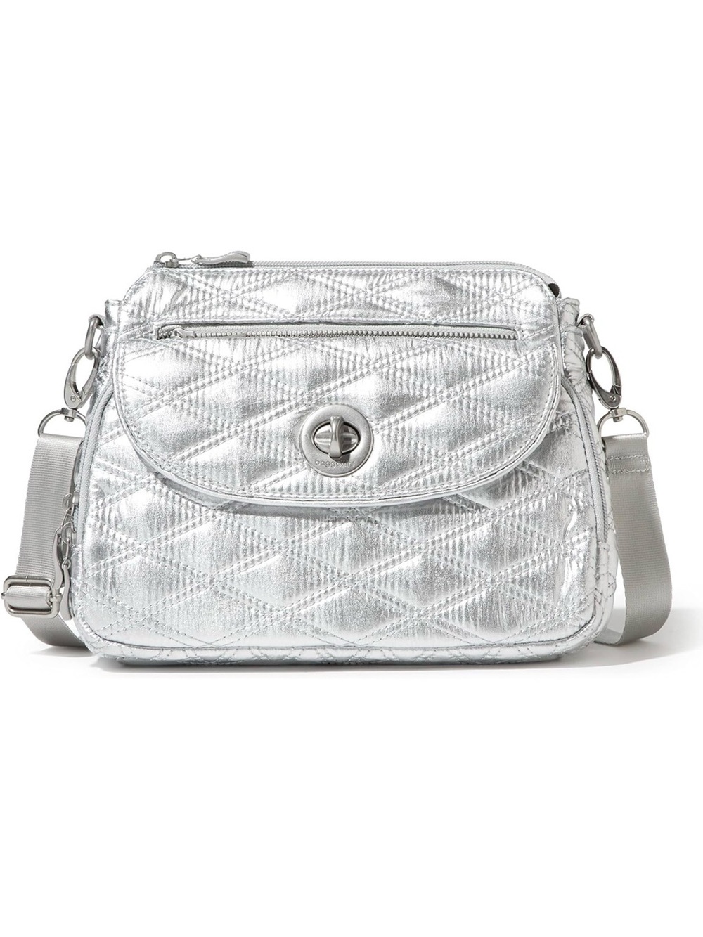 Baggallini Silver Quilted Metallic Crossbody Bag